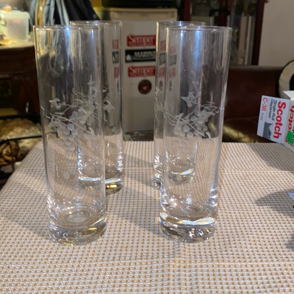 SET OF 4 etched glass vases collectable glassware vintage vase rose bud vase